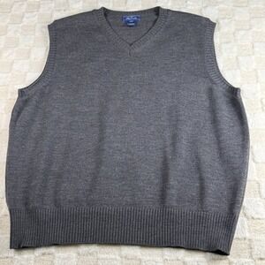 Faconnable Gray V-Neck Sweater Vest Mens Large Extra Fine Merino Wool Italy